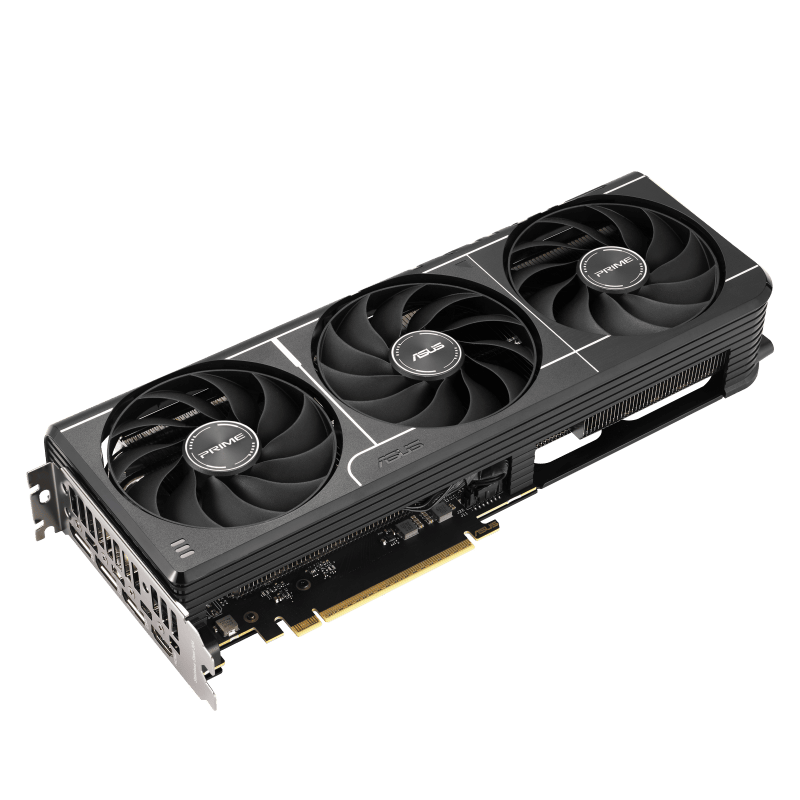 نمای نزدیک از فن‌های دوگانه کارت گرافیک ASUS PRIME RTX 5060 Ti